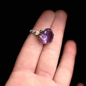 Vintage Sterling Silver Amethyst Statement Ring Large Oval Gem Size 5